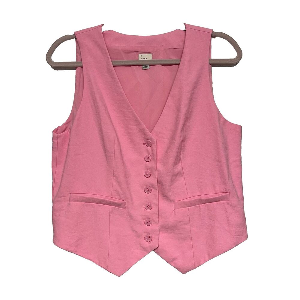 A New Day Pink Vest Womens Size M Button Front V-Neck Barbiecore Preppy
